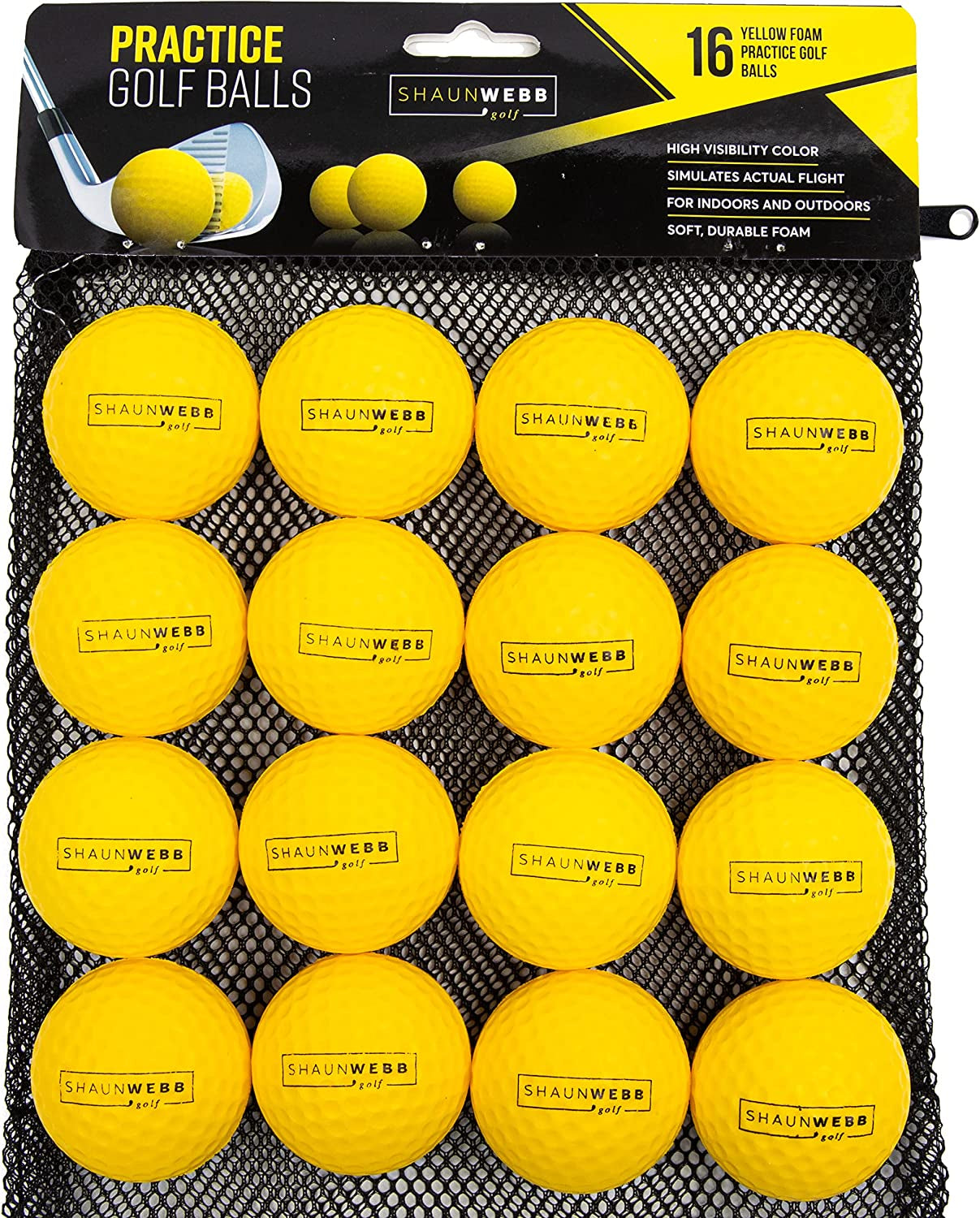 Practice Golf Balls (16-Pack) Limited-Flight Foam Golf Balls to Improve Your Swing - Dent Resistant Yellow Golf Balls Practice- Perfect for Indoors, Basement & Backyard. Perfect for Men and Kids