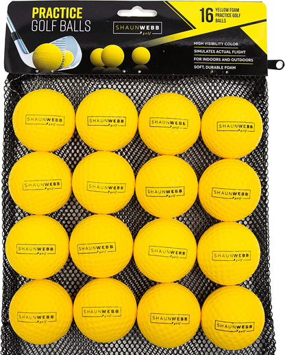 Practice Golf Balls (16-Pack) Limited-Flight Foam Golf Balls to Improve Your Swing - Dent Resistant Yellow Golf Balls Practice- Perfect for Indoors, Basement & Backyard. Perfect for Men and Kids