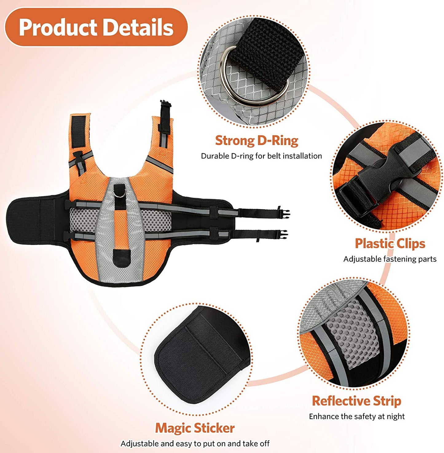 Dog Life Jacket Swimming Vest, Adjustable Dog Flotation Vest High Reflective Pet Life Preserver with Rescue Handle for Small Medium Large Dogs (Medium, Orange)