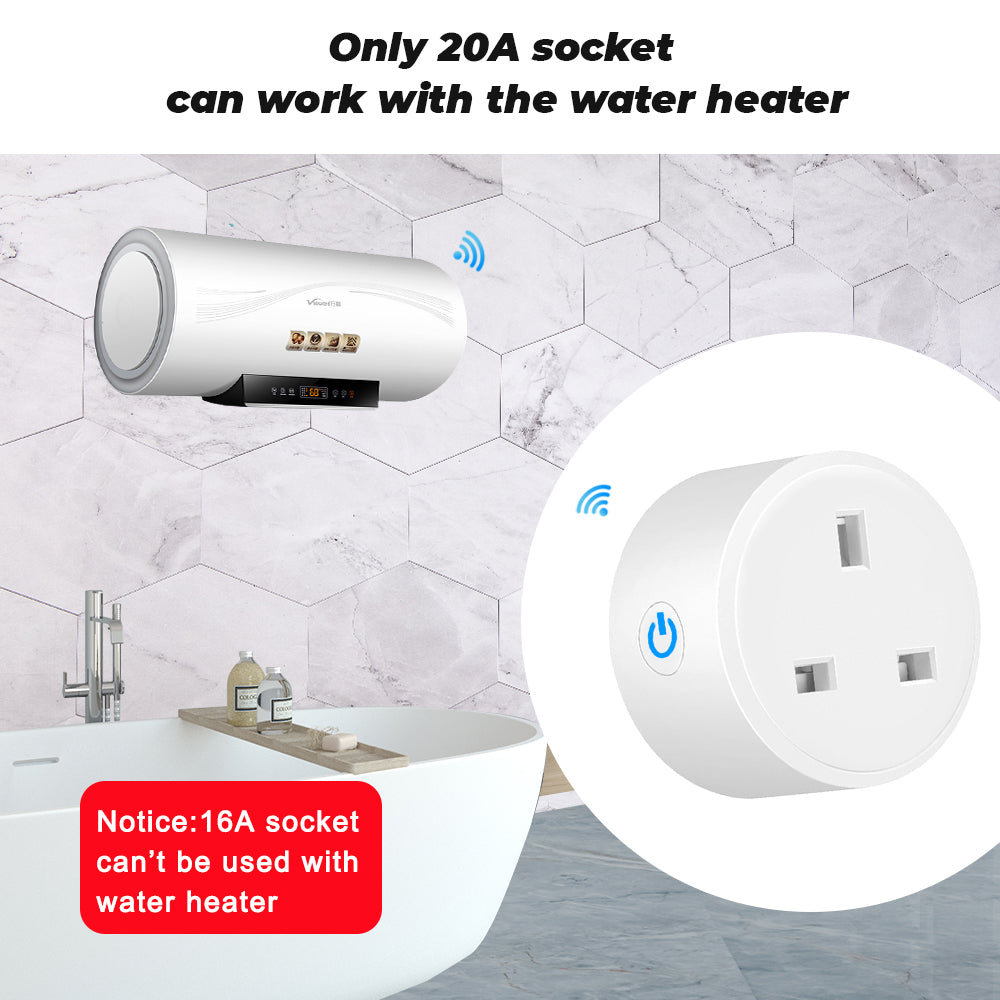 20A Tuya Smart Wifi Plug UK Wireless Control Socket Outlet with Energy Monitering Timer Function Works with Alexa Google Home