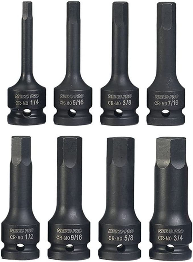 NEIKO 01137B 1/2-Inch-Drive Allen Socket Set, 3-Inch Length, 1/2-Inch Impact Hex-Bit Socket Set, SAE Hex Driver 1/4" to 3/4", Crmo Steel, Impact-Grade, 8-Piece Set