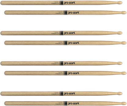 Promark Classic Forward 5B Hickory Drumsticks, Oval Wood Tip, Four Pairs