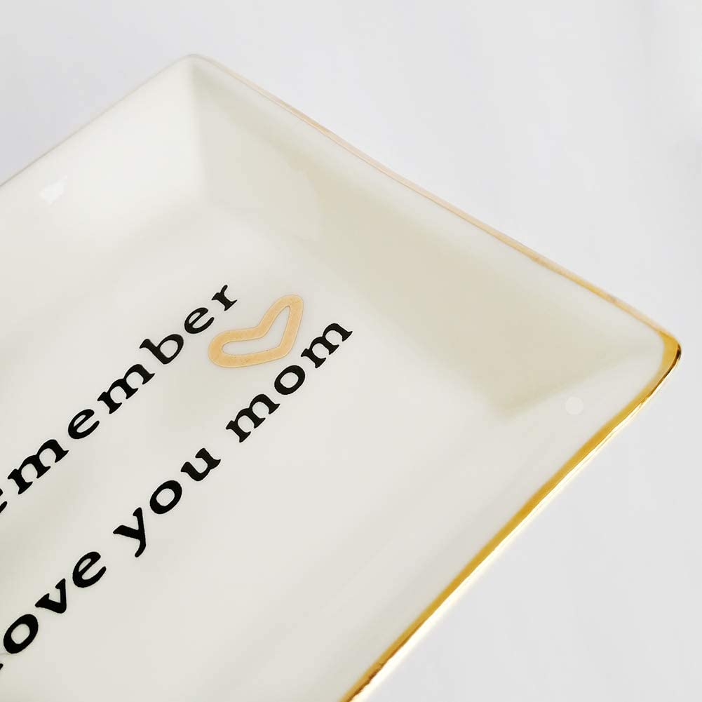 HOME SMILE Ceramic Ring Dish Decorative Trinket Plate -Remember I Love You Mom-Gifts for Mom