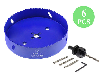 Seimneire 6-1/4 Inch Hole Saw with Heavy Duty Arbor, 1.2 Inch Cutting Depth HSS Bi-Metal Hole Drilling Cutter for Smoothly Cutting in Wood Cornhole Boards Plastic Drywall & Thin Metal