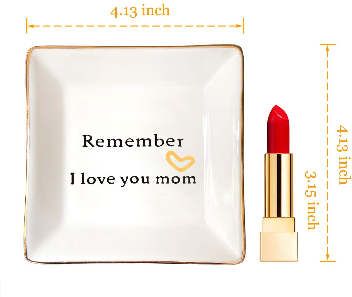HOME SMILE Ceramic Ring Dish Decorative Trinket Plate -Remember I Love You Mom-Gifts for Mom