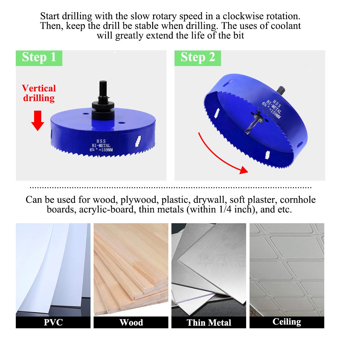 Seimneire 6-1/4 Inch Hole Saw with Heavy Duty Arbor, 1.2 Inch Cutting Depth HSS Bi-Metal Hole Drilling Cutter for Smoothly Cutting in Wood Cornhole Boards Plastic Drywall & Thin Metal