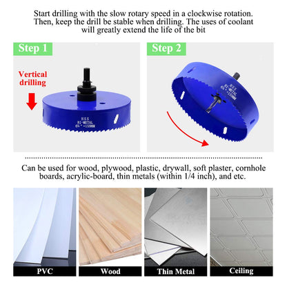 Seimneire 6-1/4 Inch Hole Saw with Heavy Duty Arbor, 1.2 Inch Cutting Depth HSS Bi-Metal Hole Drilling Cutter for Smoothly Cutting in Wood Cornhole Boards Plastic Drywall & Thin Metal