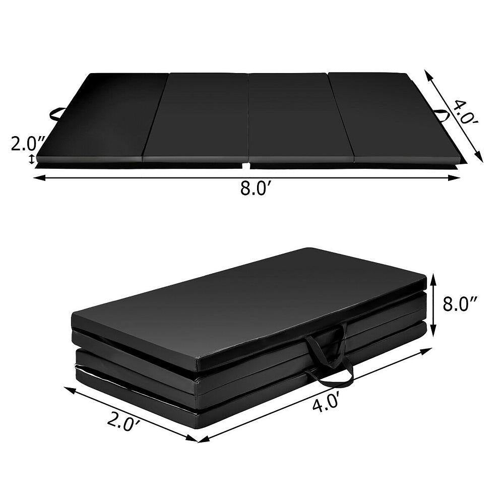 Black 8 Ft. X 4 Ft. X 2 In. Folding Gymnastics Mat Four Panels Gym PU Leather EPE Foam (32 Sq. Ft.)