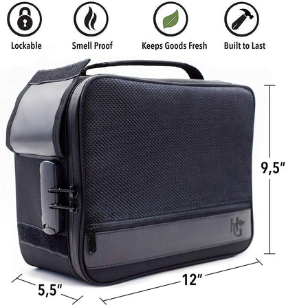 Extra Large Smell Proof Case with Combination Lock by Herb Guard (Stash Box Holds 5 Ounces of Herbs and Dried Foods) Comes with Smell Proof Jar, Humidity Pack, Built In Tray, Bags and Grinder Card