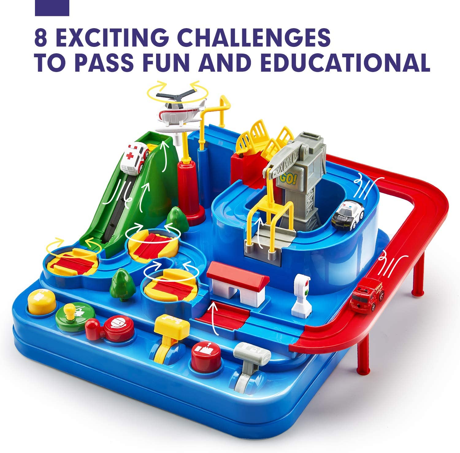 CubicFun Race Tracks for Boys Car Adventure Toys for 3 4 5 6 7 8 Year Old Boys Girls, City Rescue Preschool Educational Toy Vehicle Puzzle Car Track Playsets for Toddlers, Kids Toys Age 3+