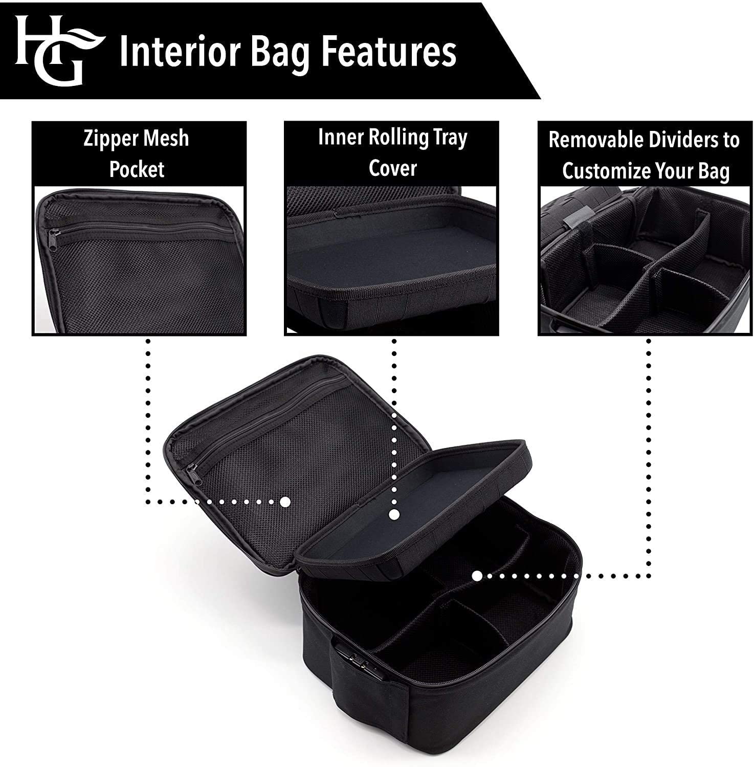Extra Large Smell Proof Case with Combination Lock by Herb Guard (Stash Box Holds 5 Ounces of Herbs and Dried Foods) Comes with Smell Proof Jar, Humidity Pack, Built In Tray, Bags and Grinder Card