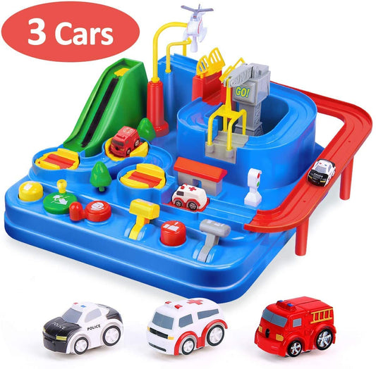 CubicFun Race Tracks for Boys Car Adventure Toys for 3 4 5 6 7 8 Year Old Boys Girls, City Rescue Preschool Educational Toy Vehicle Puzzle Car Track Playsets for Toddlers, Kids Toys Age 3+