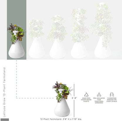 Lettuce Grow 12-Plant Hydroponic Growing System Kit 3'8", Outdoor Indoor Vertical Garden Herb Vegetable Planter Tower, Large Home Organic Gardening with Self Watering with Pump, BPA Free Food Grade