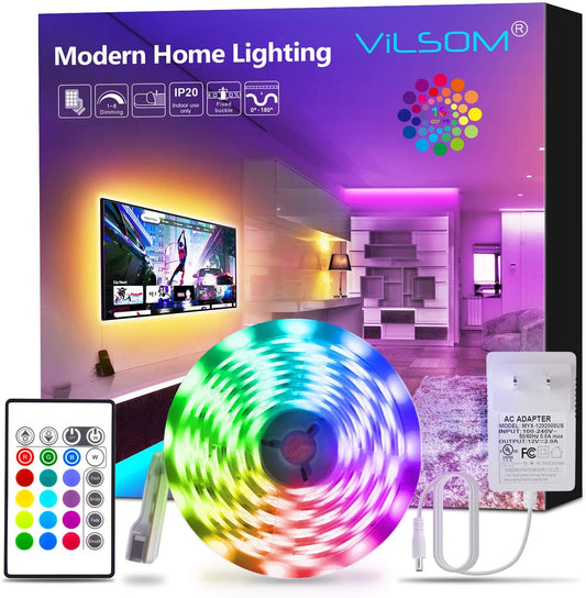 ViLSOM Led Strip Lights 16.4ft RGB 5050 LEDs Color Changing Light Strip Kit with Remote and 12V Power Supply Led Lights for Bedroom, Room, TV, Kitchen and Home Decoration Bias Lighting