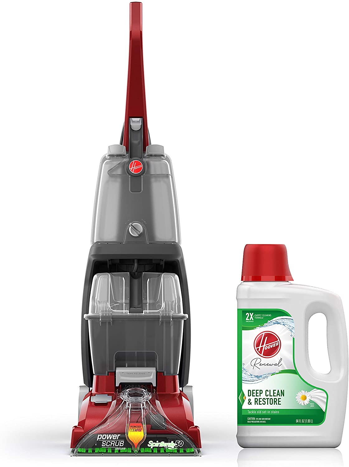 Hoover Power Scrub Deluxe Carpet Cleaner Machine, Upright Shampooer, FH50150, Red