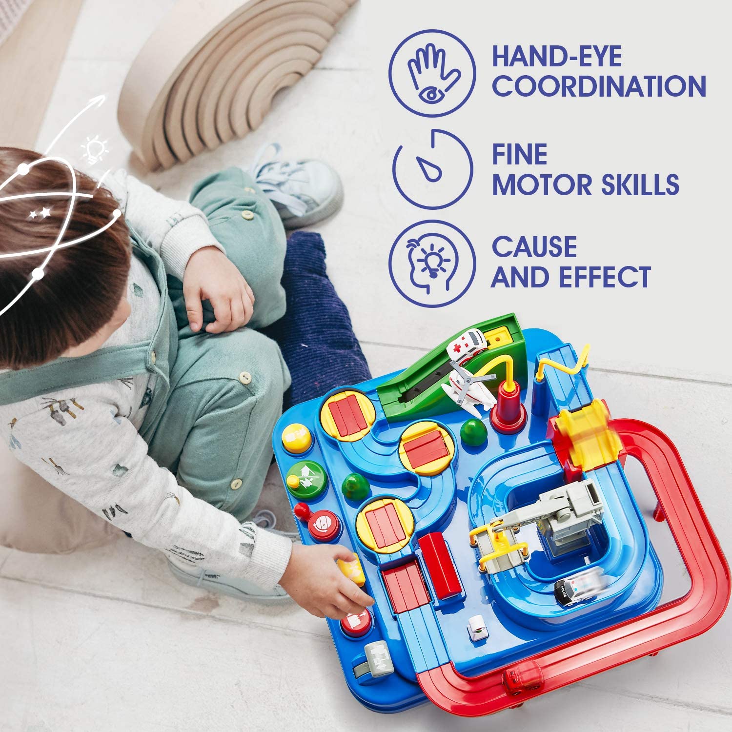 CubicFun Race Tracks for Boys Car Adventure Toys for 3 4 5 6 7 8 Year Old Boys Girls, City Rescue Preschool Educational Toy Vehicle Puzzle Car Track Playsets for Toddlers, Kids Toys Age 3+