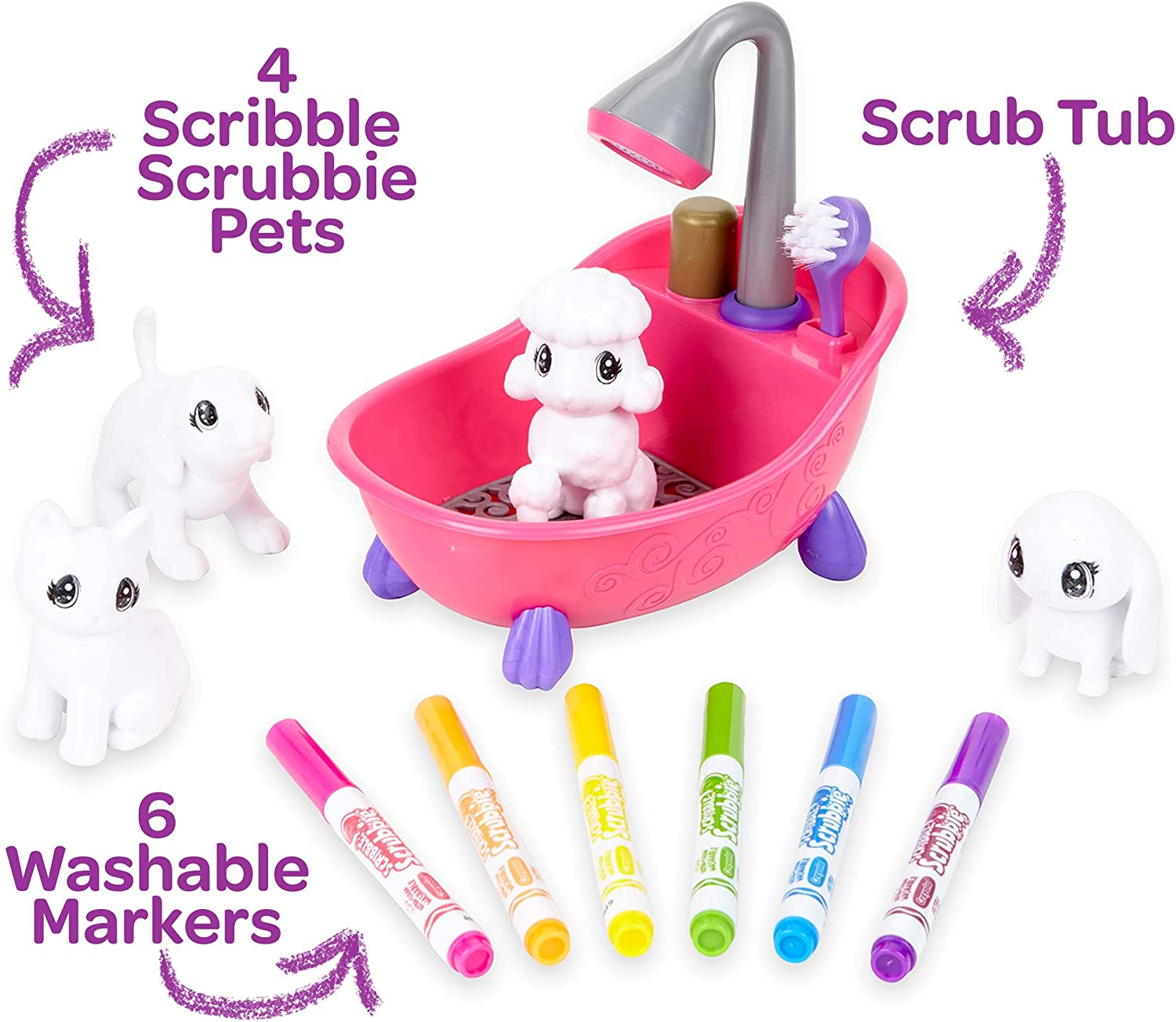 Crayola Scribble Scrubbie Pets Scrub Tub Animal Toy Set, Kids Indoor Activities At Home, Gift Age 3+
