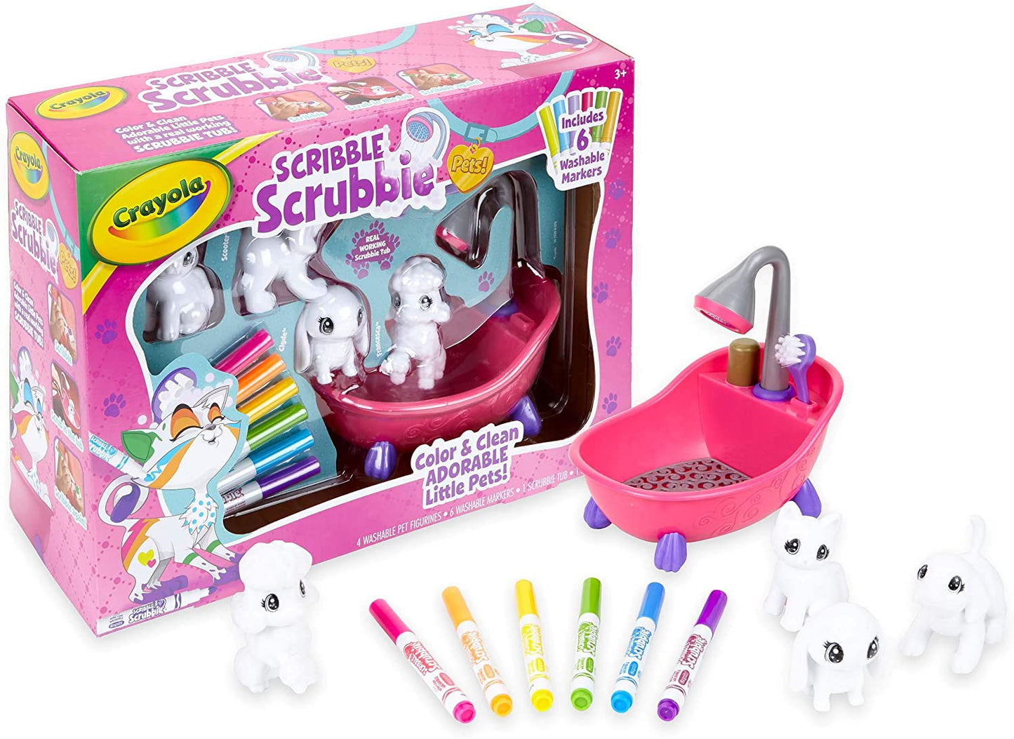 Crayola Scribble Scrubbie Pets Scrub Tub Animal Toy Set, Kids Indoor Activities At Home, Gift Age 3+