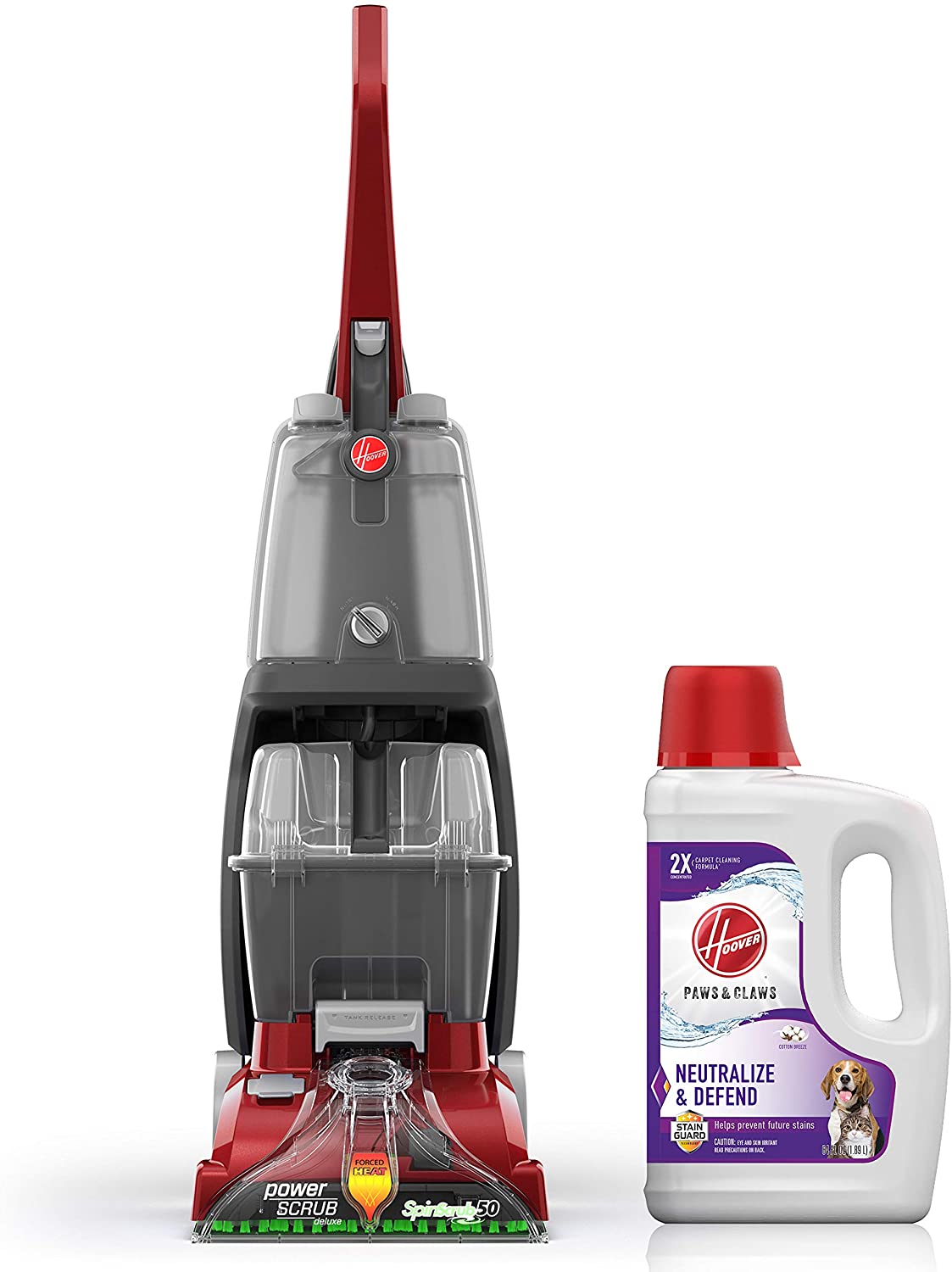 Hoover Power Scrub Deluxe Carpet Cleaner Machine, Upright Shampooer, FH50150, Red
