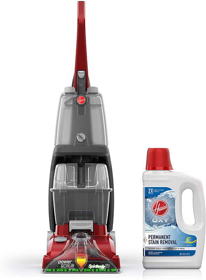 Hoover Power Scrub Deluxe Carpet Cleaner Machine, Upright Shampooer, FH50150, Red