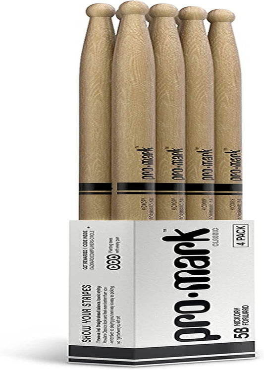 Promark Classic Forward 5B Hickory Drumsticks, Oval Wood Tip, Four Pairs