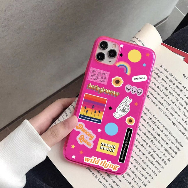 Cute Cartoon Label Fluorescent Phone Case For iphone SE 2020 7 8 plus X XR XS Max 11 Pro Max Cover Funny Cartoon Soft Back Cases