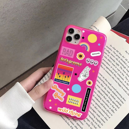 Cute Cartoon Label Fluorescent Phone Case For iphone SE 2020 7 8 plus X XR XS Max 11 Pro Max Cover Funny Cartoon Soft Back Cases