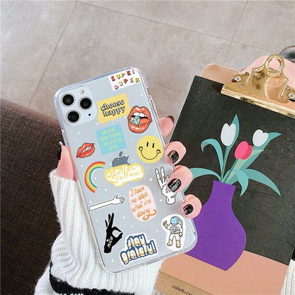Cute Cartoon Label Fluorescent Phone Case For iphone SE 2020 7 8 plus X XR XS Max 11 Pro Max Cover Funny Cartoon Soft Back Cases