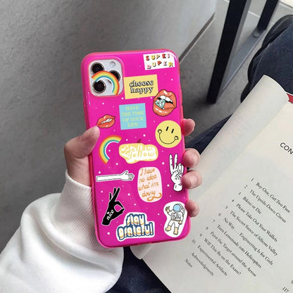 Cute Cartoon Label Fluorescent Phone Case For iphone SE 2020 7 8 plus X XR XS Max 11 Pro Max Cover Funny Cartoon Soft Back Cases