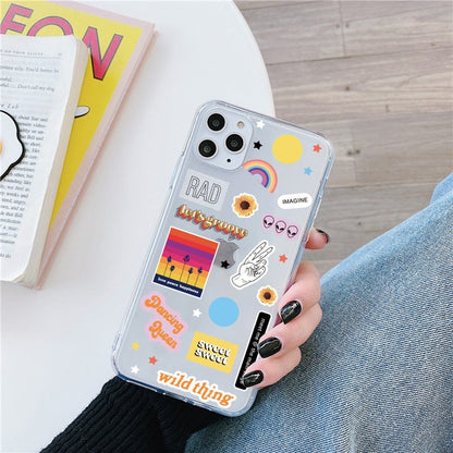 Cute Cartoon Label Fluorescent Phone Case For iphone SE 2020 7 8 plus X XR XS Max 11 Pro Max Cover Funny Cartoon Soft Back Cases