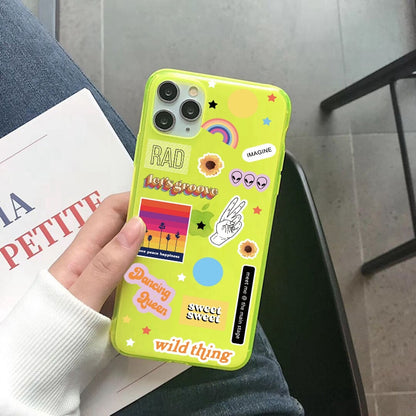Cute Cartoon Label Fluorescent Phone Case For iphone SE 2020 7 8 plus X XR XS Max 11 Pro Max Cover Funny Cartoon Soft Back Cases