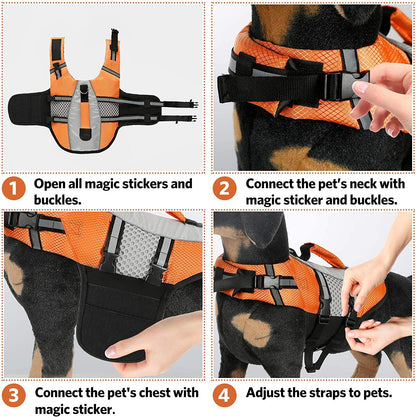 Dog Life Jacket Swimming Vest, Adjustable Dog Flotation Vest High Reflective Pet Life Preserver with Rescue Handle for Small Medium Large Dogs (Medium, Orange)