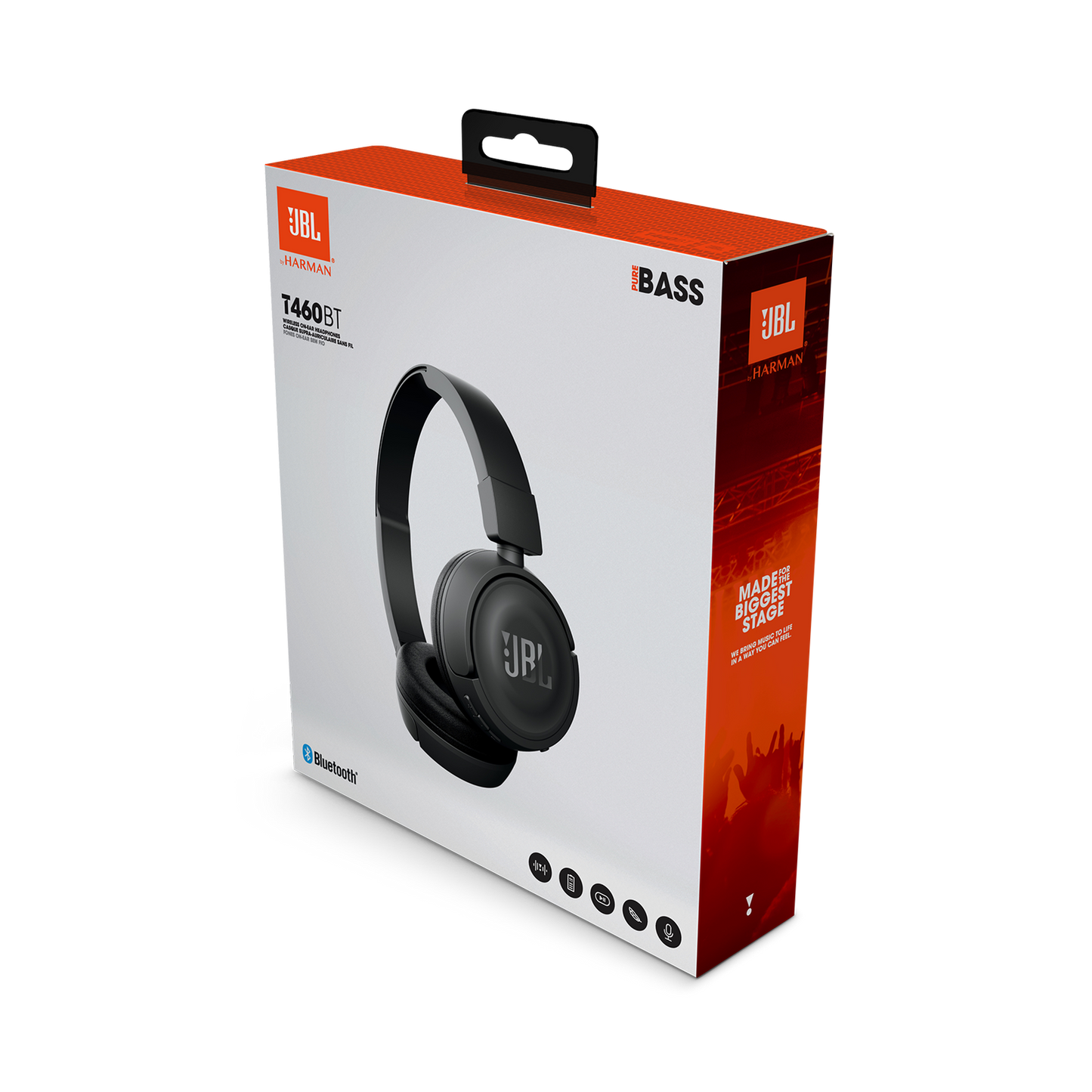 JBL T460BT Wireless On-ear Bluetooth Headphones  with JBL Pure Bass