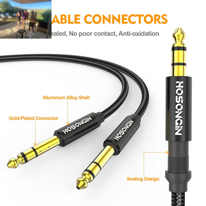 1/4 Inch TRS Instrument Cable 15Ft 2-Pack [Nylon Braided Shielded], 1/4 Inch to 1/4 Inch TRS Male to Male Plug Stereo Audio Cord, Quarter Inch 6.35Mm Balanced Interconnect Line - 15 Feet