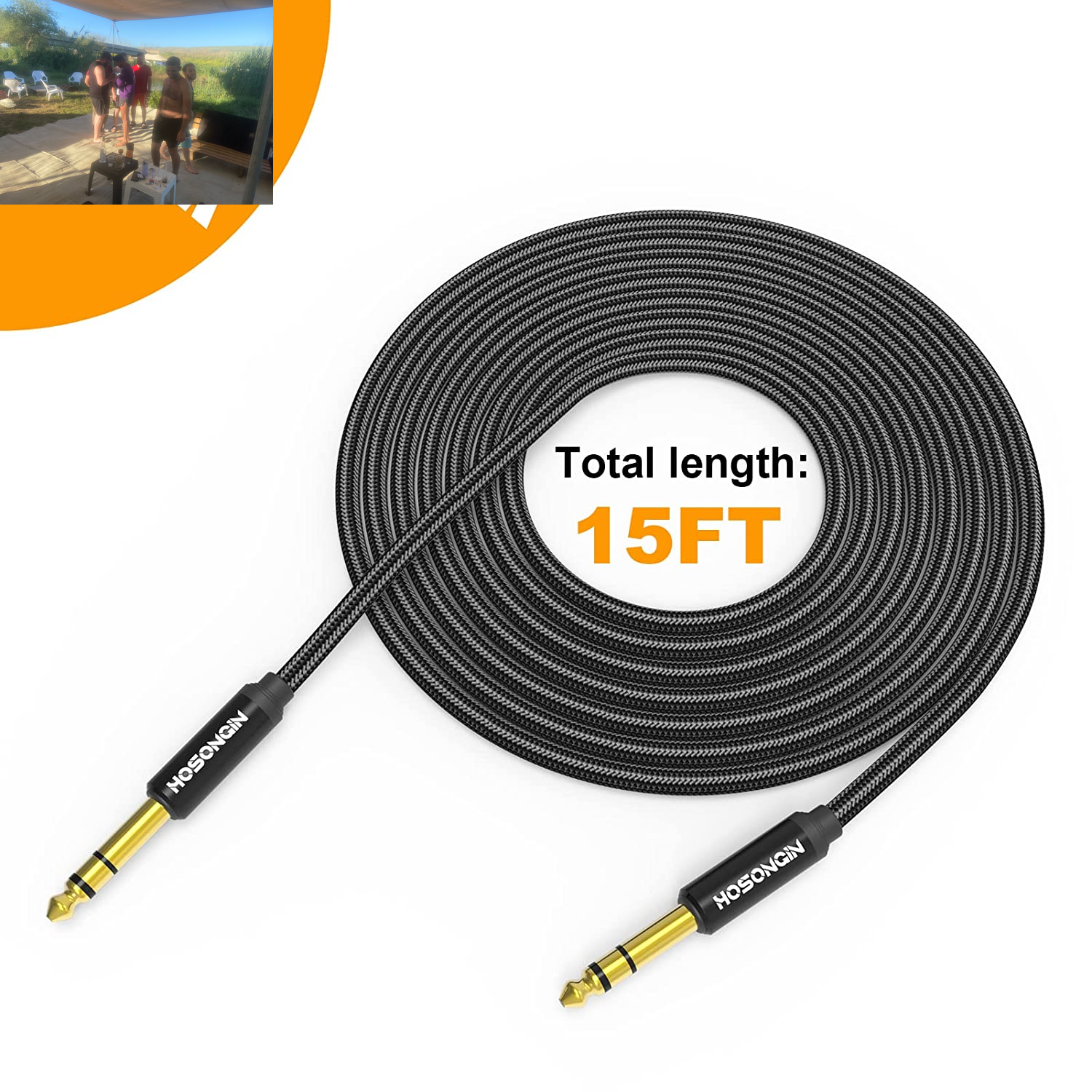 1/4 Inch TRS Instrument Cable 15Ft 2-Pack [Nylon Braided Shielded], 1/4 Inch to 1/4 Inch TRS Male to Male Plug Stereo Audio Cord, Quarter Inch 6.35Mm Balanced Interconnect Line - 15 Feet