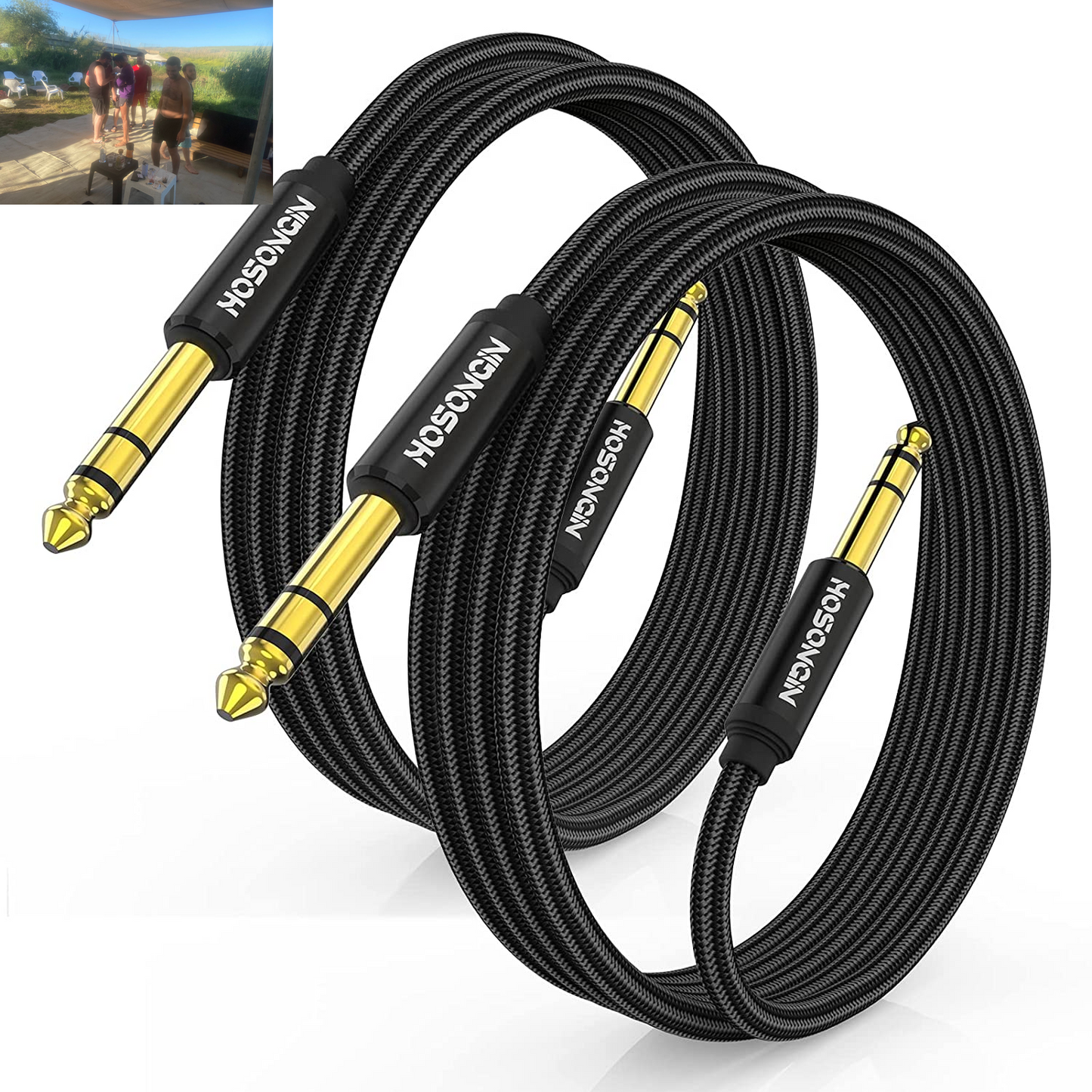 1/4 Inch TRS Instrument Cable 15Ft 2-Pack [Nylon Braided Shielded], 1/4 Inch to 1/4 Inch TRS Male to Male Plug Stereo Audio Cord, Quarter Inch 6.35Mm Balanced Interconnect Line - 15 Feet