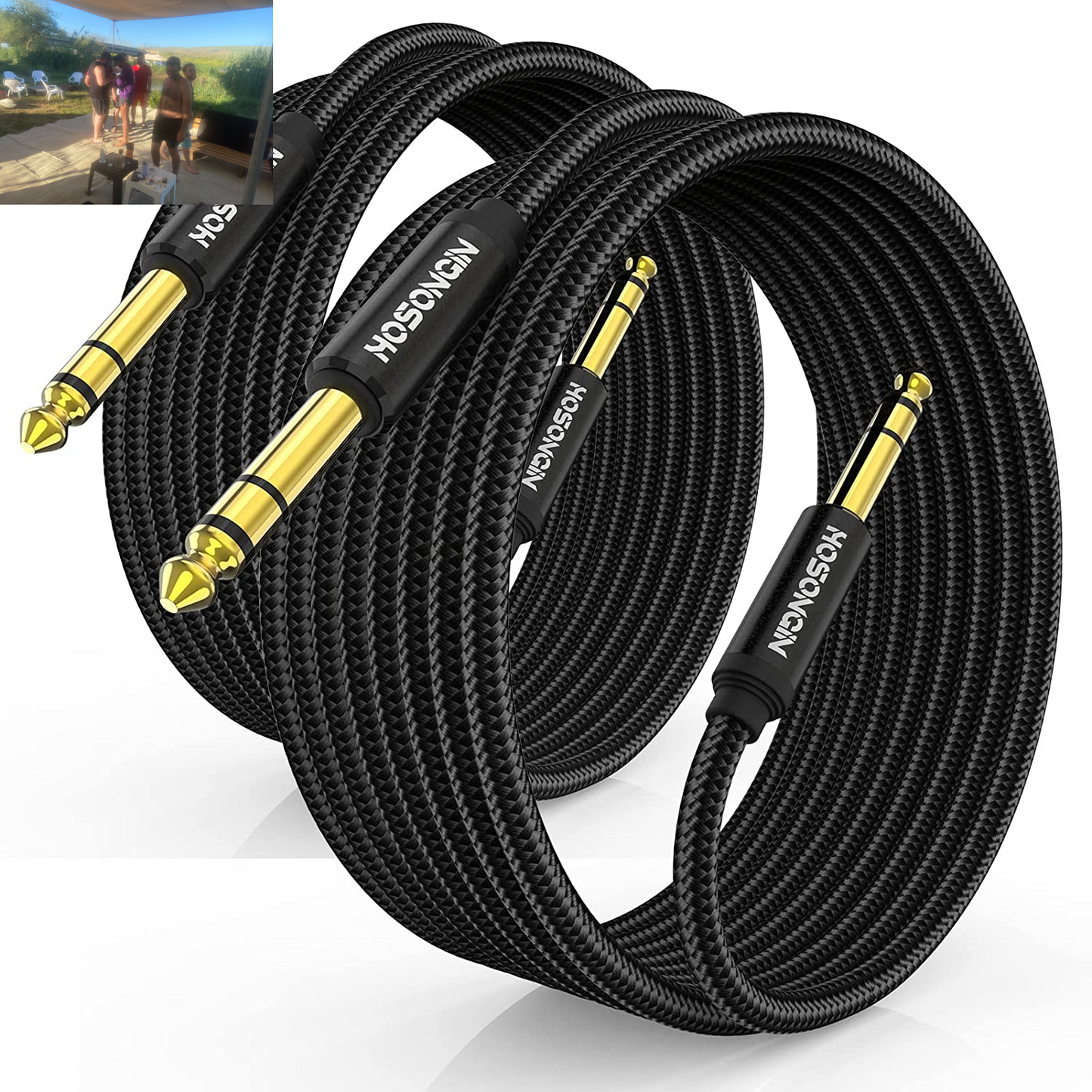 1/4 Inch TRS Instrument Cable 15Ft 2-Pack [Nylon Braided Shielded], 1/4 Inch to 1/4 Inch TRS Male to Male Plug Stereo Audio Cord, Quarter Inch 6.35Mm Balanced Interconnect Line - 15 Feet
