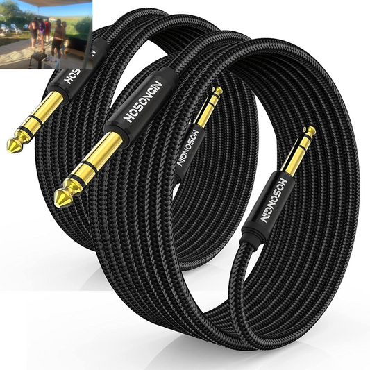 1/4 Inch TRS Instrument Cable 15Ft 2-Pack [Nylon Braided Shielded], 1/4 Inch to 1/4 Inch TRS Male to Male Plug Stereo Audio Cord, Quarter Inch 6.35Mm Balanced Interconnect Line - 15 Feet