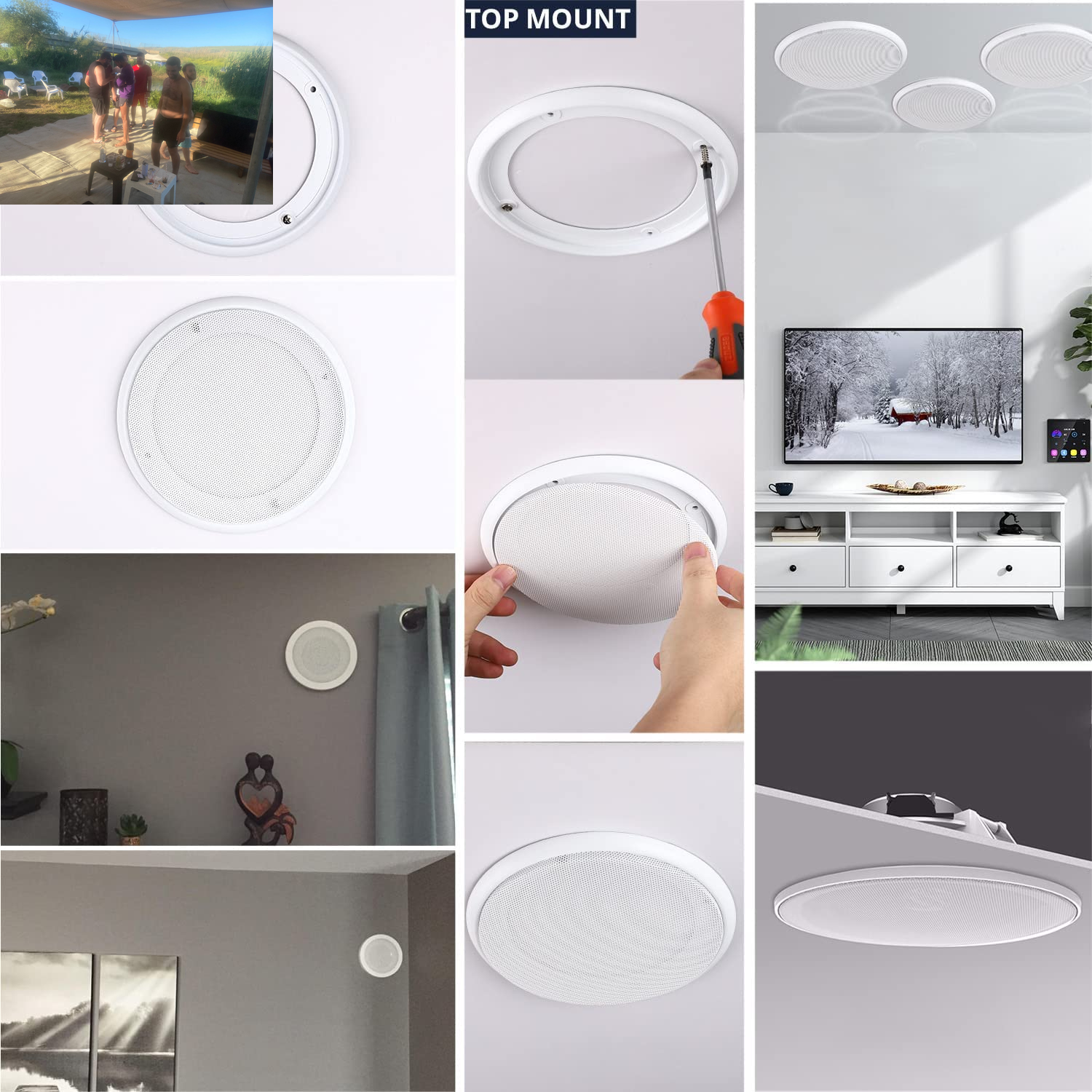 2PCS 4In White round Speaker Grill Covers, Universal Surface-Mount Ceiling Speaker/Hole Covers, Audio Speaker Mesh Guard Protective Case for Home Theater, RV or Marine Installation