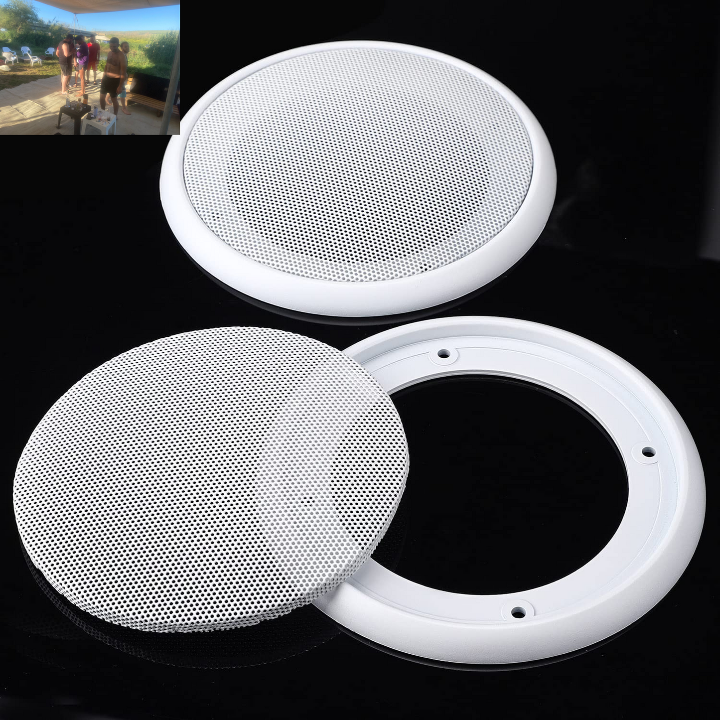 2PCS 4In White round Speaker Grill Covers, Universal Surface-Mount Ceiling Speaker/Hole Covers, Audio Speaker Mesh Guard Protective Case for Home Theater, RV or Marine Installation